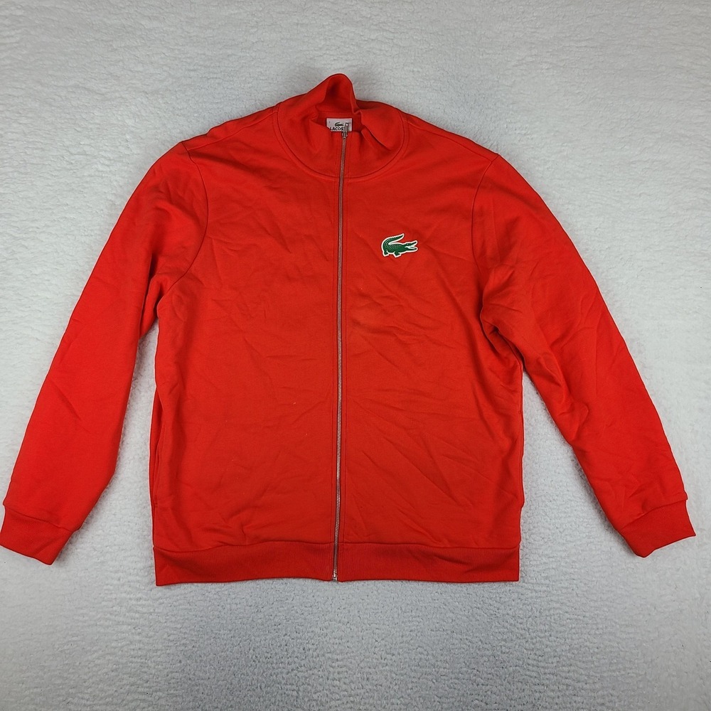 Lacoste Sweater Mens 2XL XXL / 7 Orange‎ Full Zip Regular Fit 100% Cotton